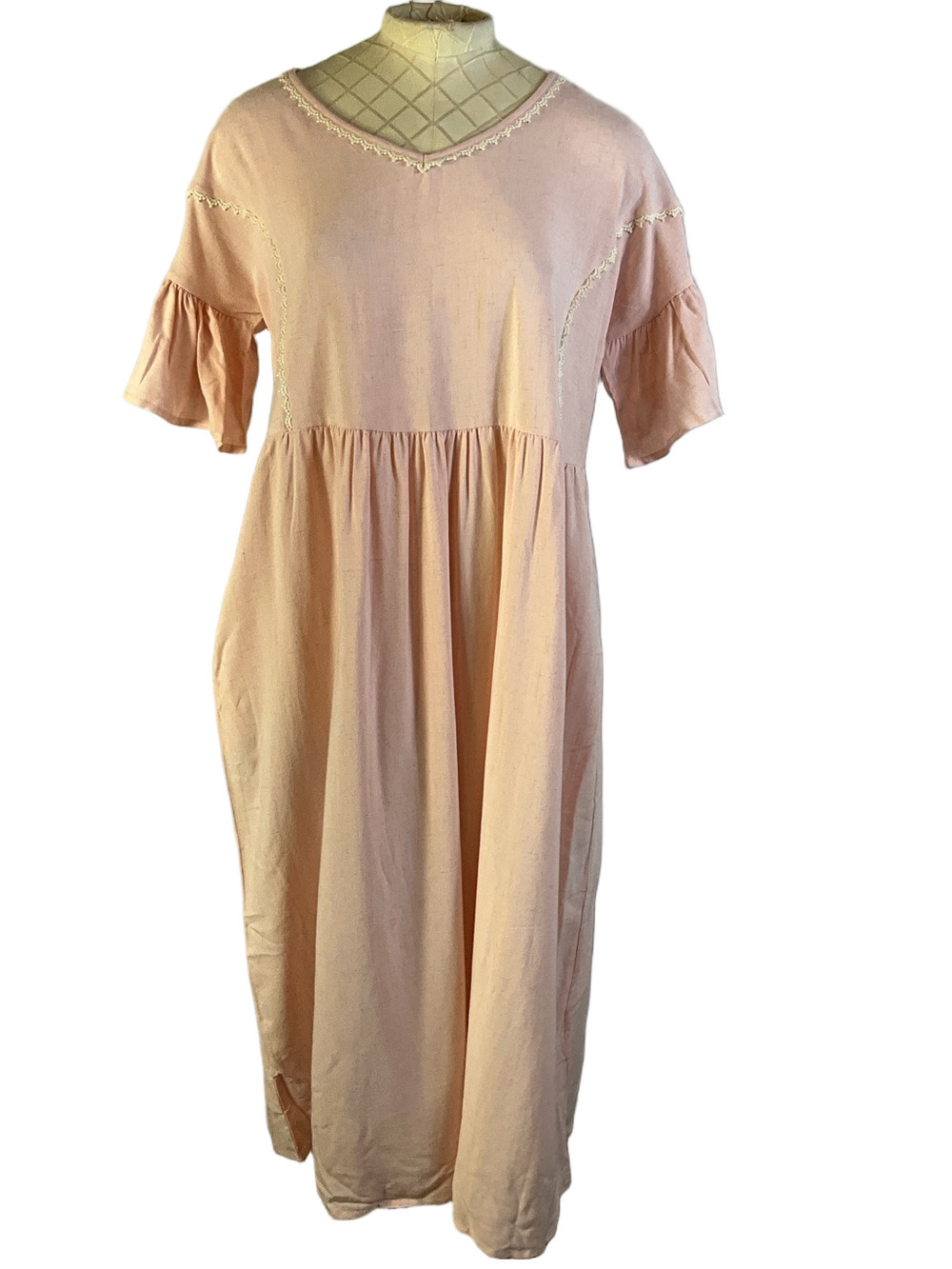 Hailey & Co. Babydoll Short Sleeve Lace Maxi Dress With Pockets Size Small New